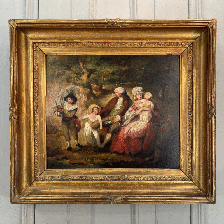18th century oil painting of a family in a pastoral scene